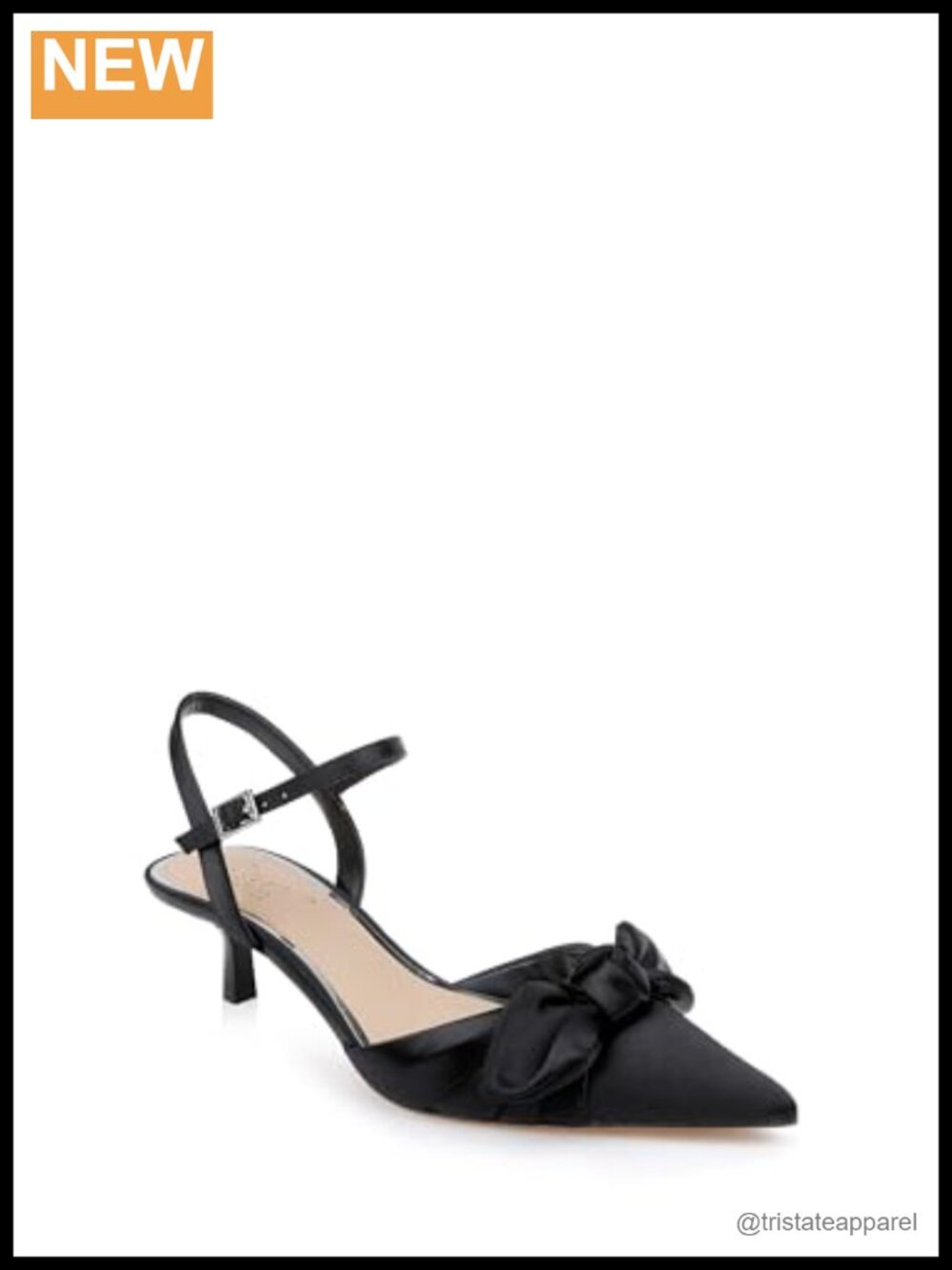 Kitten Heel Pointed Toe Ankle Strap Pumps with Bow - Satin Formal Heels